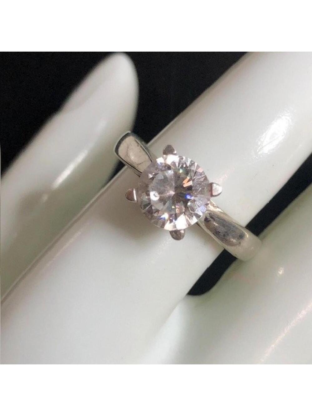 B1245 NANA Solitaire Engagement Ring Sterling Silver Size 8 Round Clear CZ 4.9g